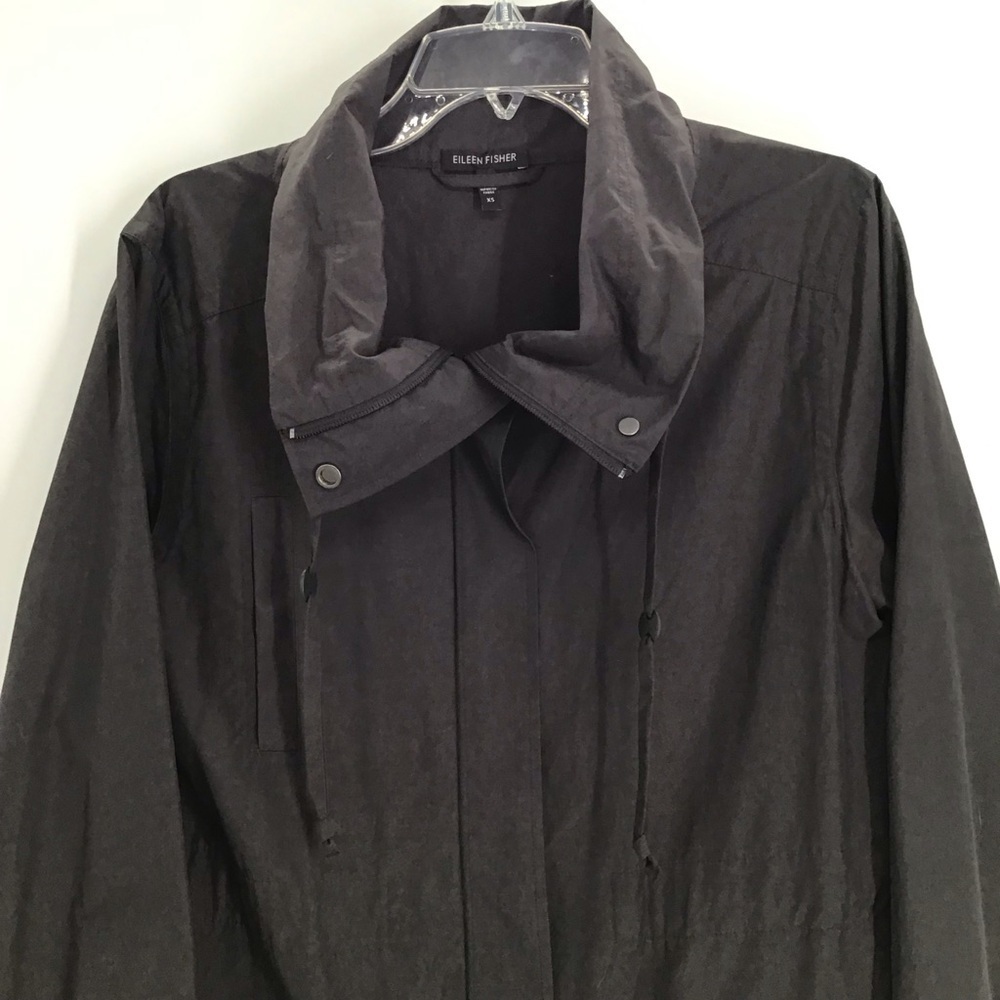 Eileen Fisher Light Weight Stand Collar Long Windbreaker Jacket Charcoal Size XS - Picture 4 of 10